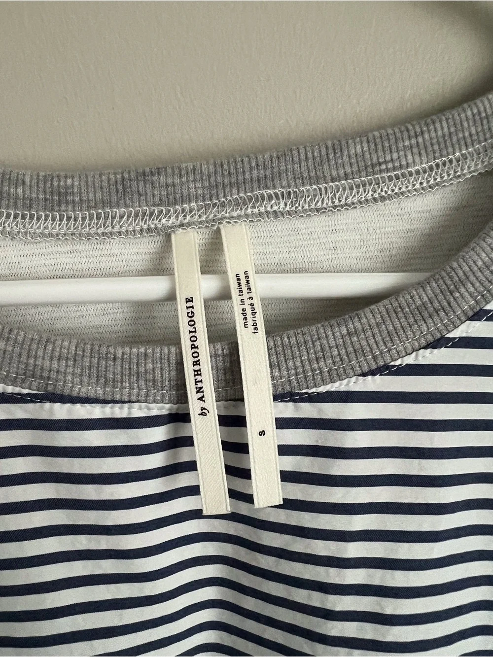 Anthropologie Stripe Dress Blue White Coastal Mixed Media Beach Preppy Small - Picture 4 of 8